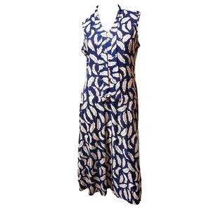 Women Sleevesless Midi Navy Blue Dress Feather Print Size XL